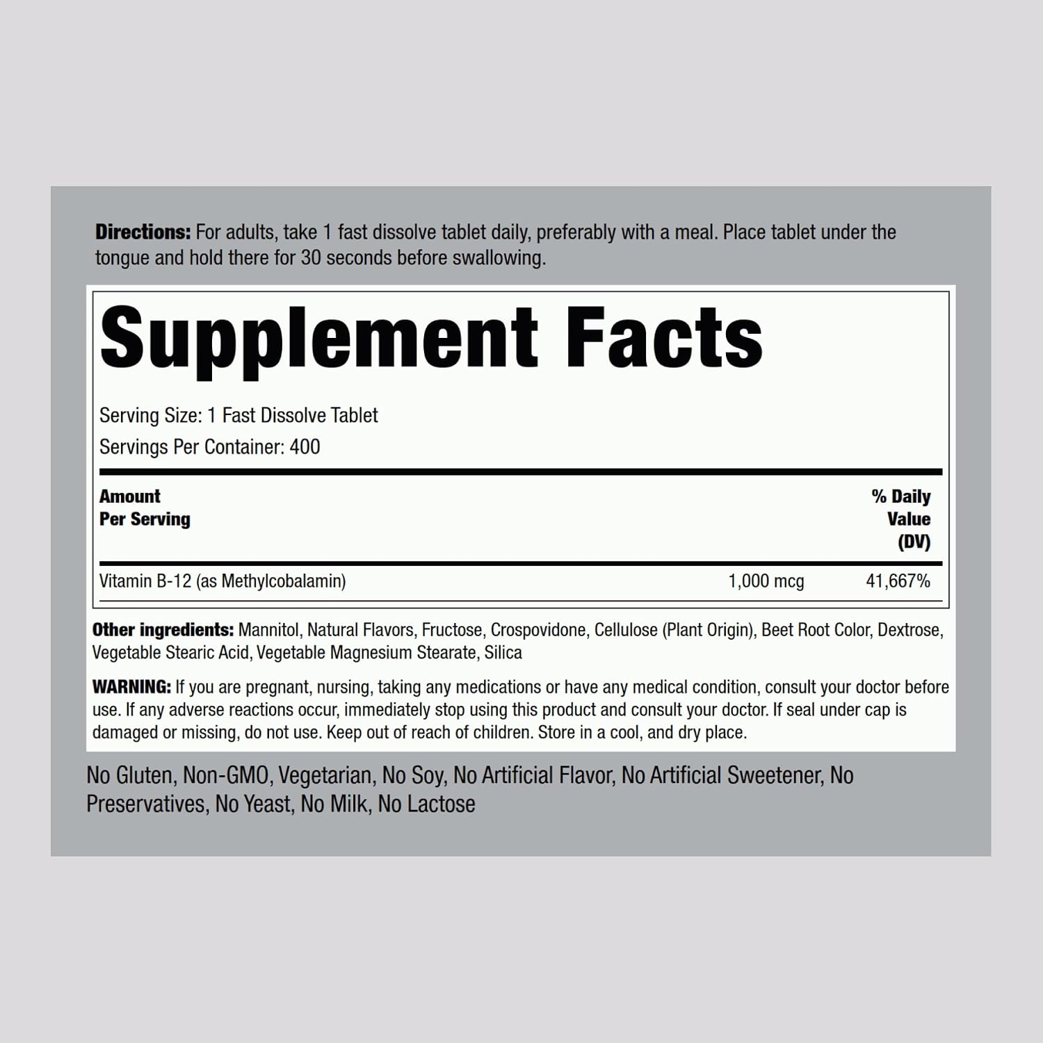 Piping Rock Vitamina B12 Sublingual | 1000 mcg | 400 Comprimidos | Metilcobalamina | Sabor a Frutos del Bosque