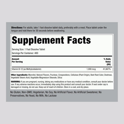 Piping Rock Vitamina B12 Sublingual | 1000 – Contribuye al metabolismo energético normal. Facilita la conversión – Image 2