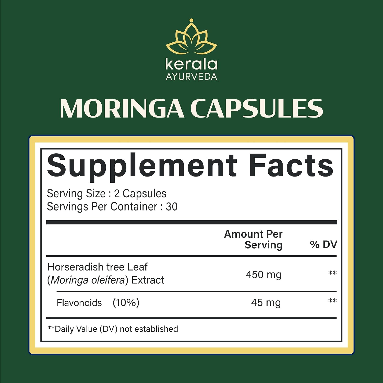 Kerala Ayurveda Moringa 450 mg - 60 Cápsulas Vegetales