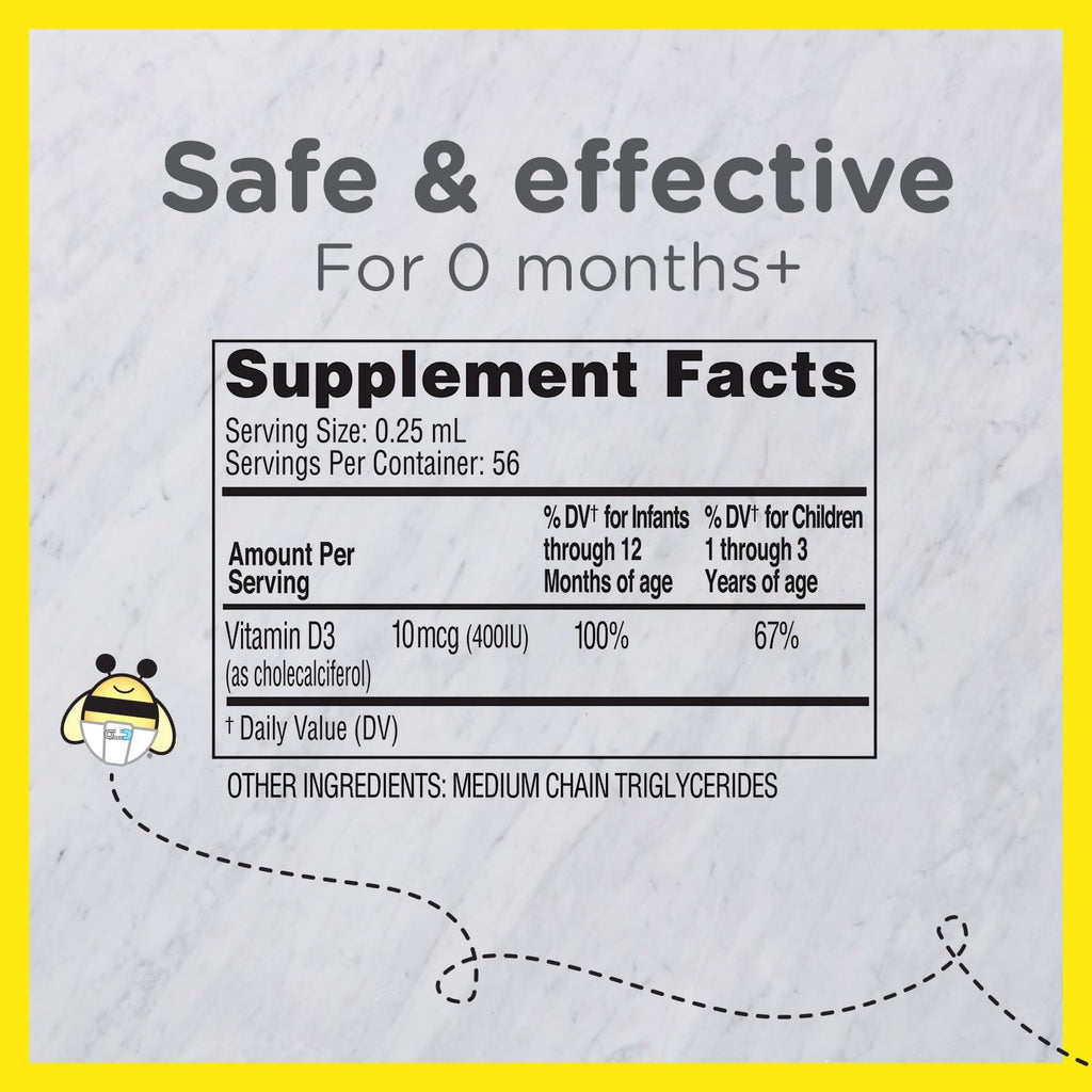 Zarbee's Gotas de Vitamina D3 para Bebés, 400 UI, Pack de 2 frascos de 14 ml