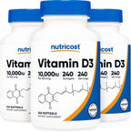 Nutricost Vitamina D3 10.000 UI - 240 Cápsulas Blandas (Paquete de 3)