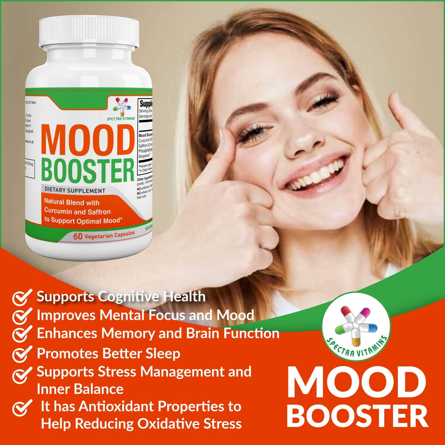 Spectra Vitamins Mood Booster 60 Cápsulas – Complemento para el Estado de Ánimo