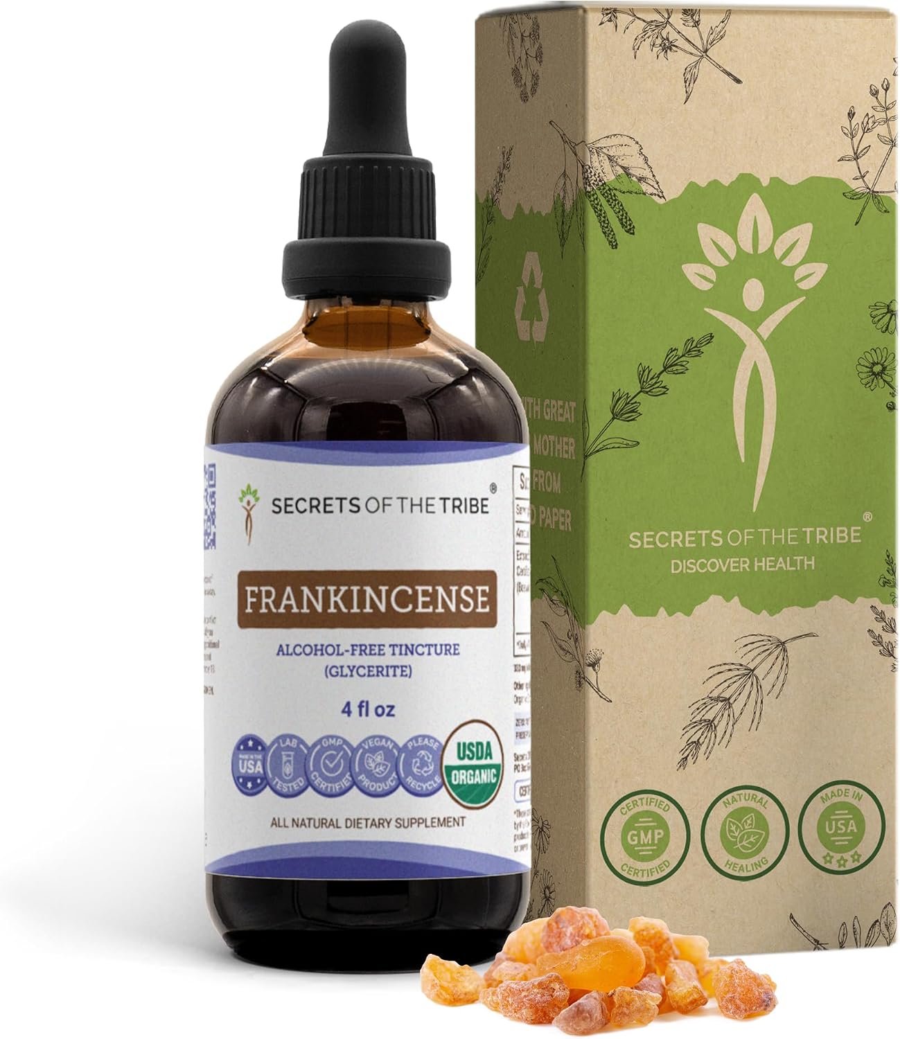 Secrets of the Tribe Incienso Orgánico - Extracto sin Alcohol, Alta Potencia, 118 ml
