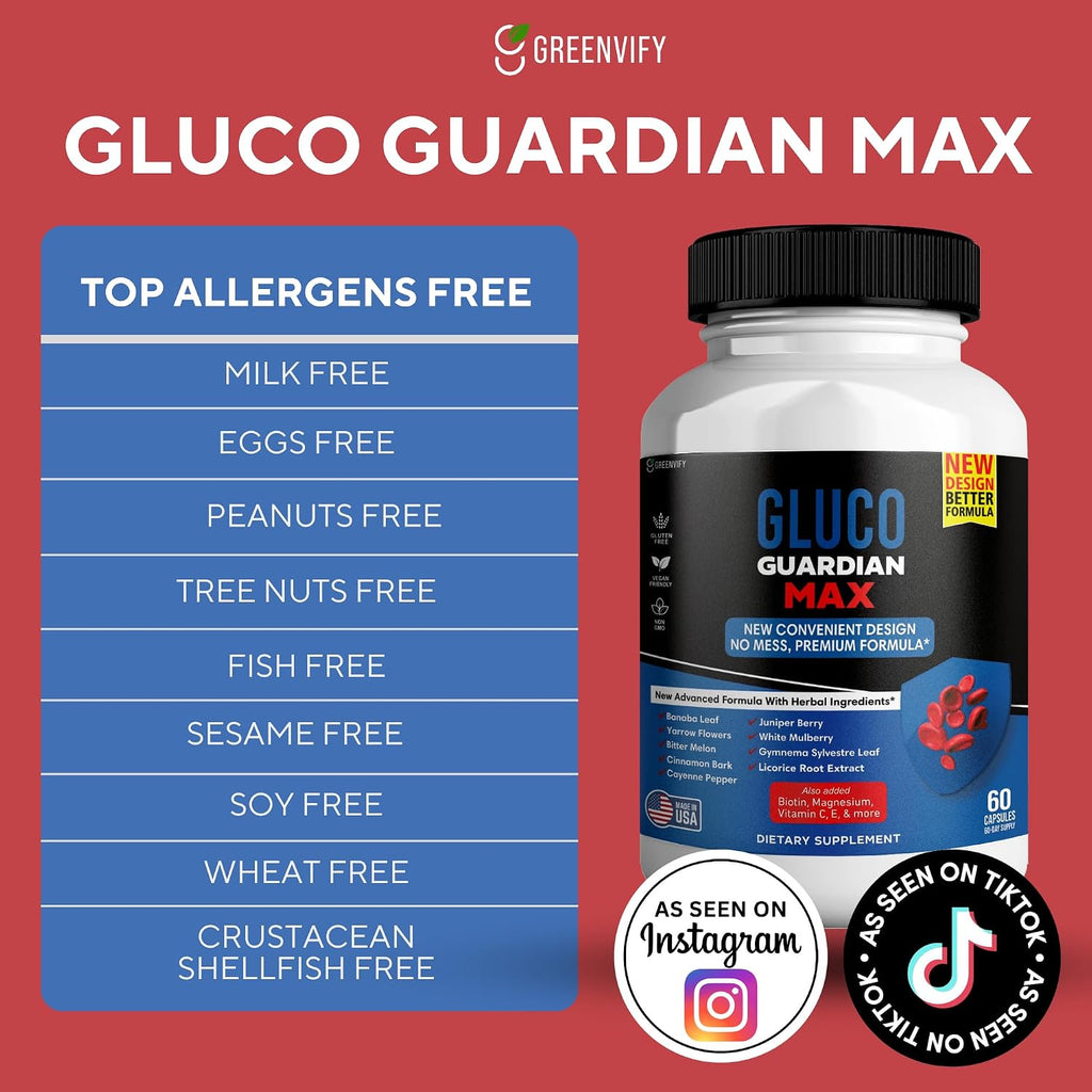 Gluco Guardian Max Advanced Wellness Support – Cápsulas con vitaminas, minerales y extractos herbales – 60 cápsulas