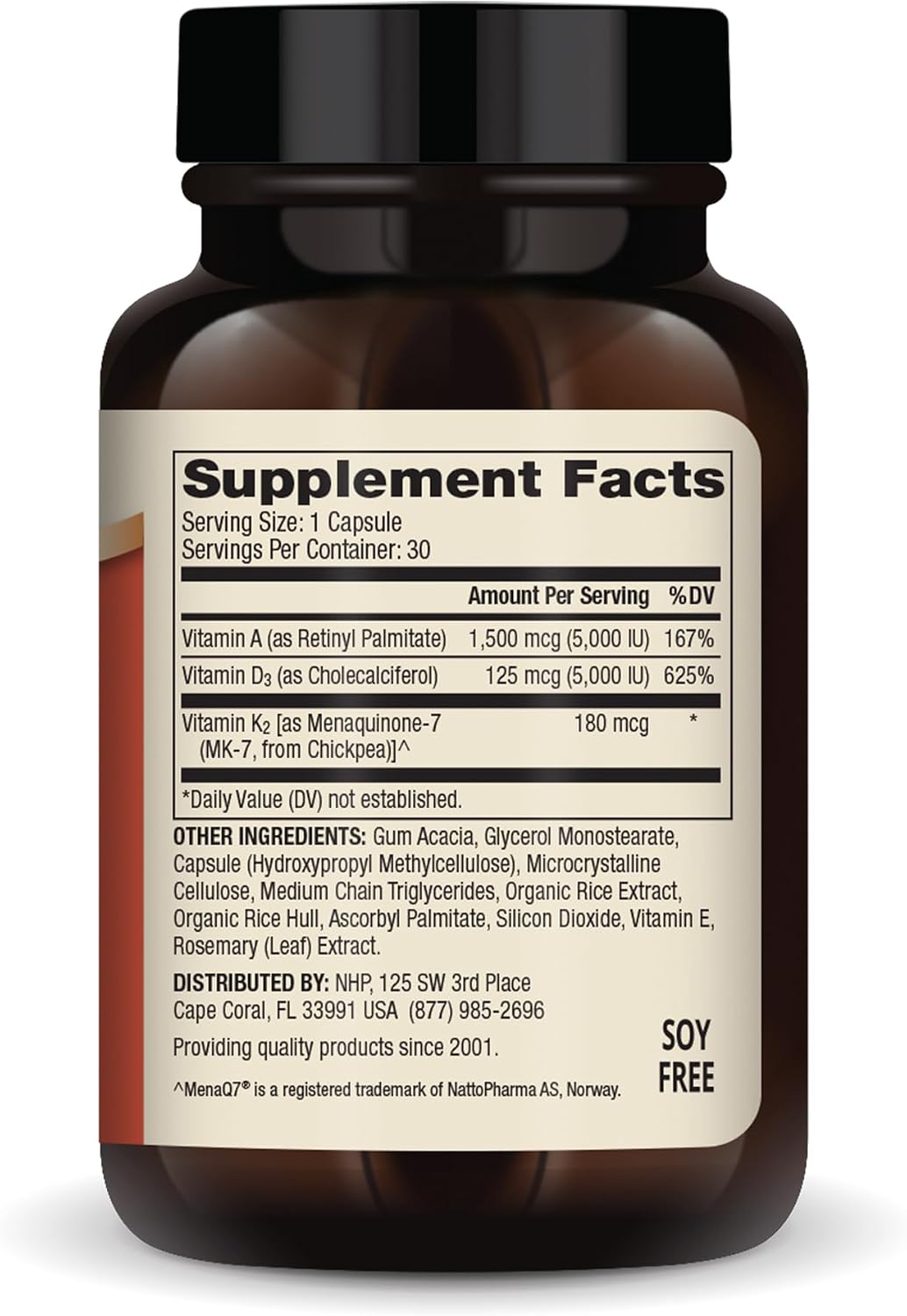 Dr. Mercola Vitaminas ADK, 30 Cápsulas, Complemento Alimenticio con Vitamina A (5000 UI), Vitamina D3 (5000 UI) y Vitamina K2 (180 mcg)