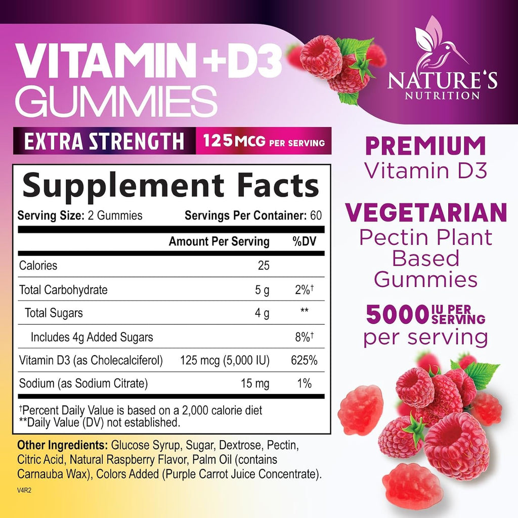 Suplemento de Vitamina D3 en Gominolas - 5000 UI por ración (120 gominolas)