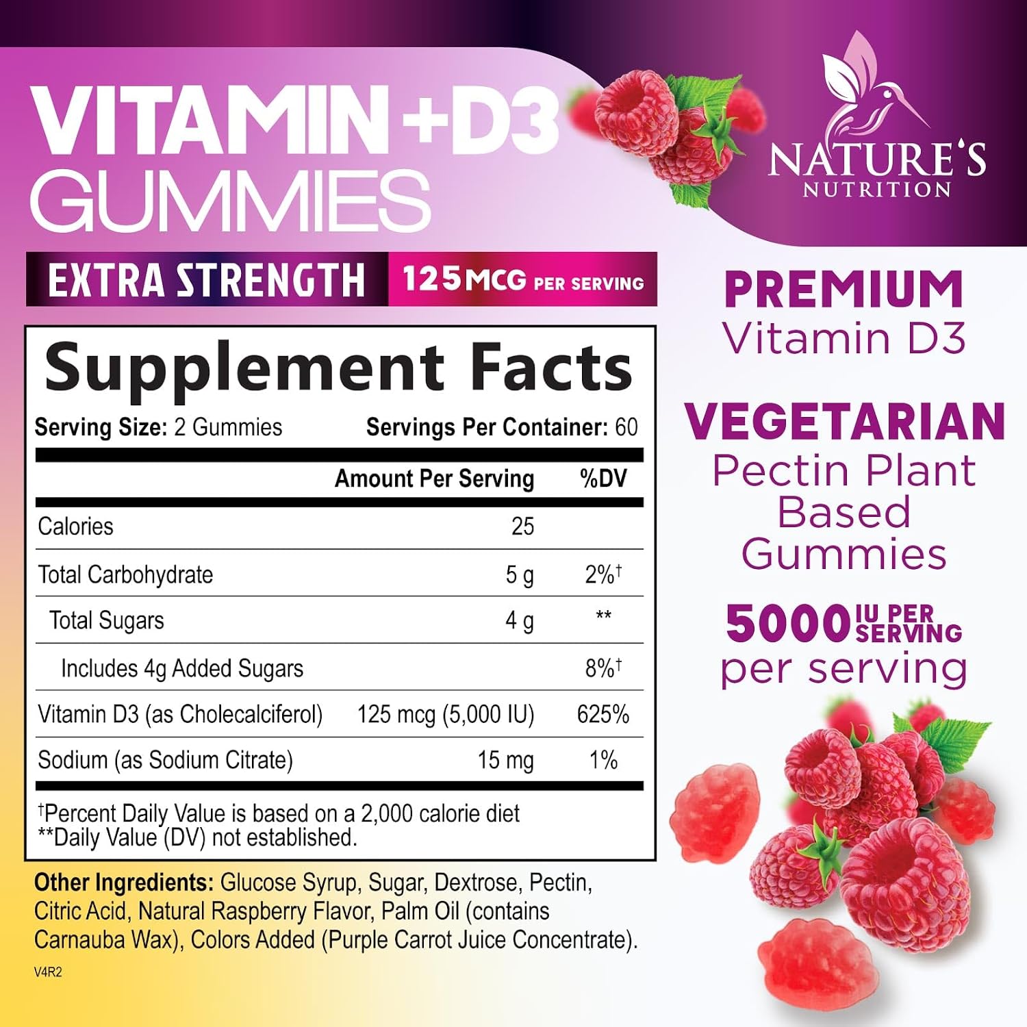Suplemento de Vitamina D3 en Gominolas - 5000 UI por ración (120 gominolas)