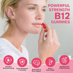 Gominolas de Vitamina B12 5000 mcg (Metilcobalamina) con B6, D3, Hierro y Folato - Sin Azúcar - Sabor Fresa