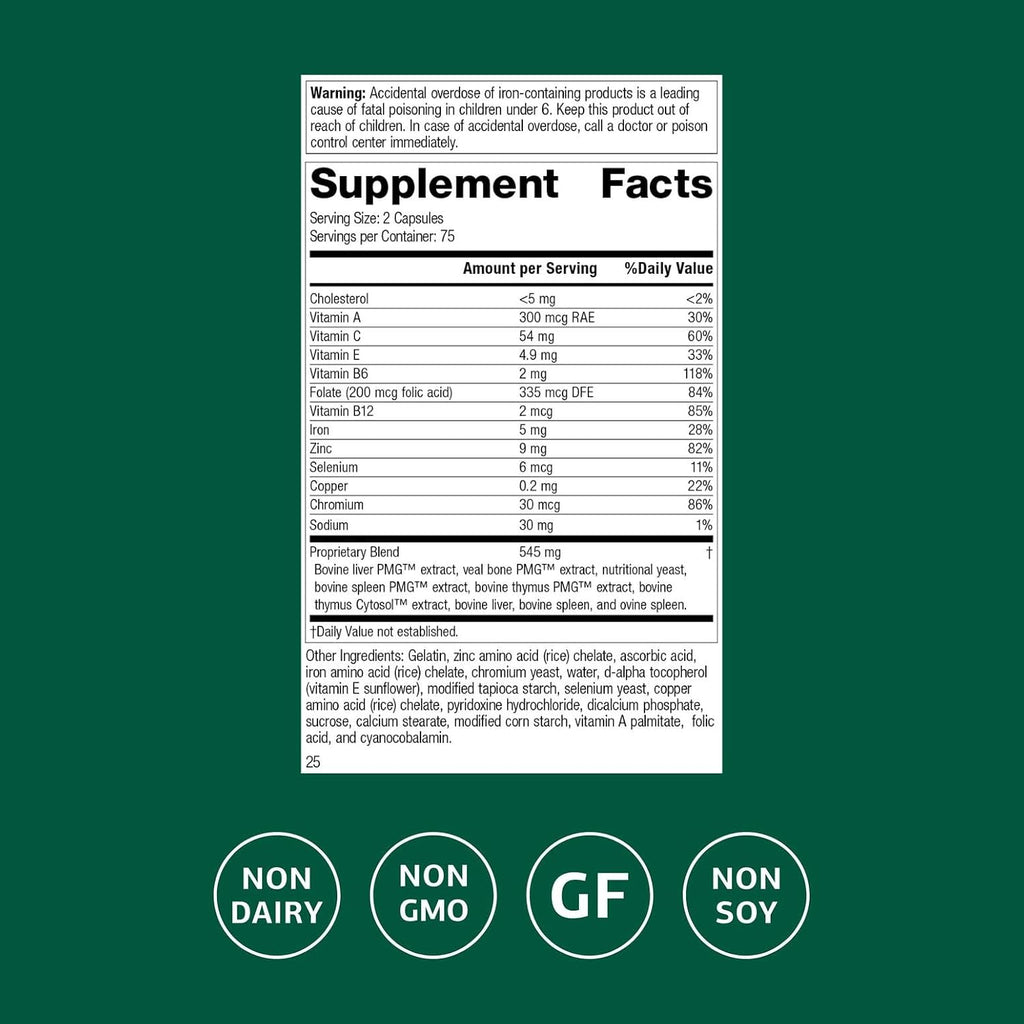 Standard Process Immuplex - 150 Capsules, Daily Immune Support with Folate, Iron, Vitamin C and Vitamin A