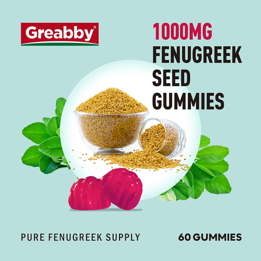 GREABBY Gomitas de Fenogreco 1000mg - Suplemento Orgánico para Lactancia - 60 Gomitas Veganas