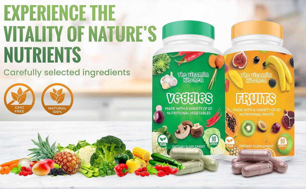 The Vitamin Kitchen Suplemento de Frutas y Verduras – 90 Frutas, 90 Verduras Cápsulas Veganas – Pack de 2 (180 Cápsulas)