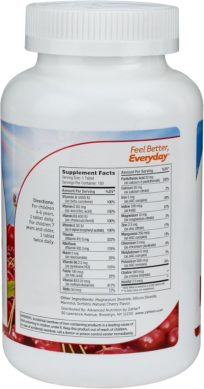 Zahler Junior Multi™ - Multivitamínico Infantil Completo - Sabor Cereza Natural - 180 Comprimidos Masticables