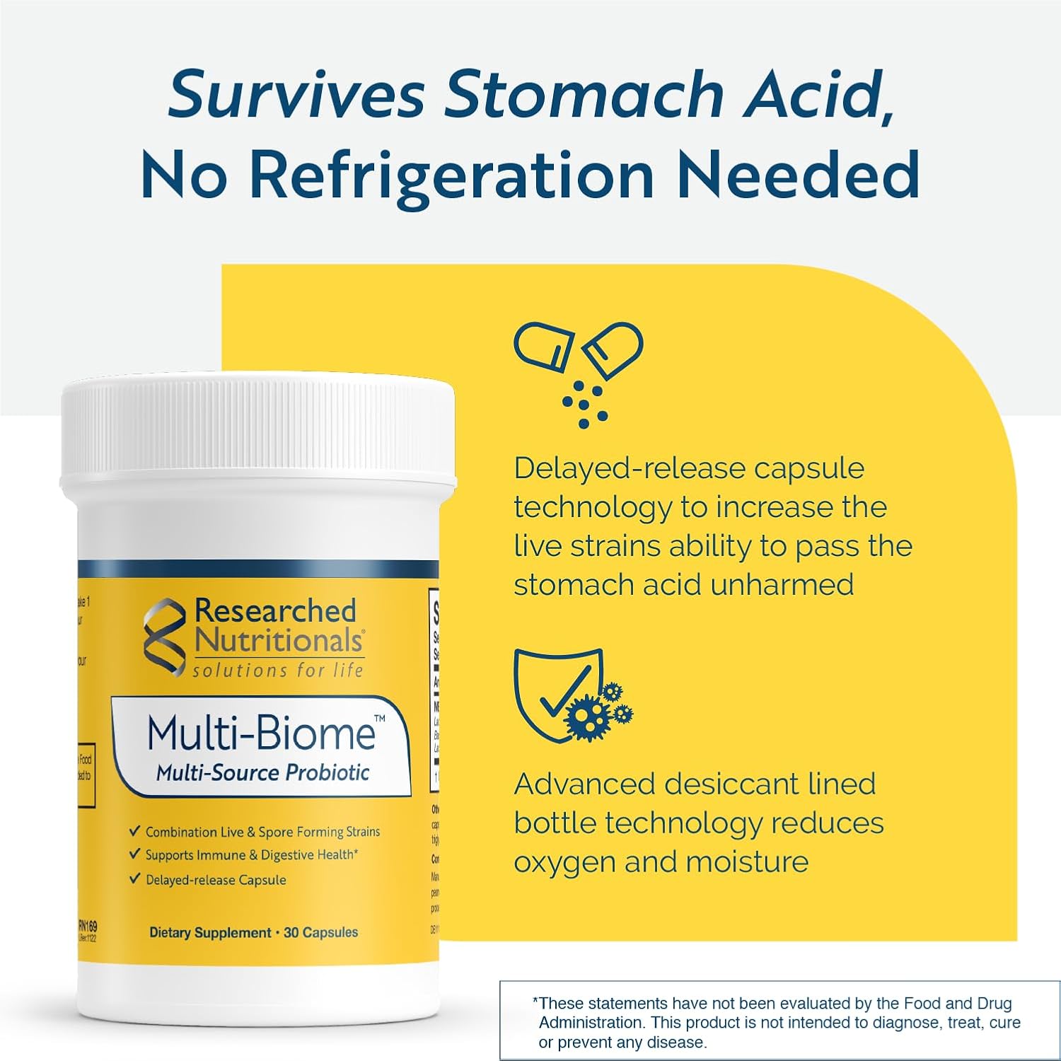 Researched Nutritionals Multi-Biome – Probióticos Dual-Action de Esporas y Cepas Vivas, 30 Cápsulas