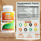 Best Naturals Complejo B con Inositol y PABA, 240 Comprimidos - Fabricado en EE. UU. - No-GMO y Sin Gluten