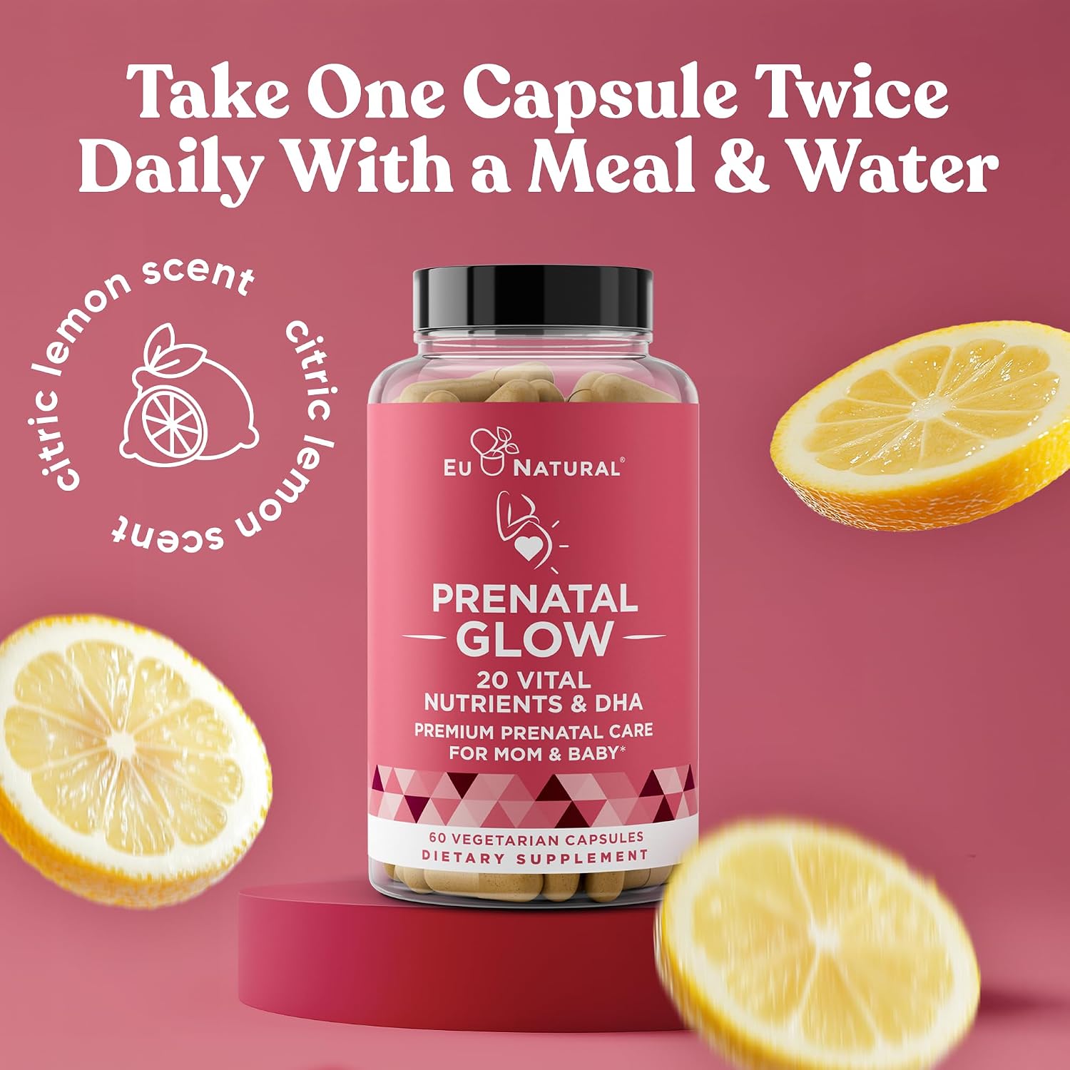 Eu Natural Glow Vitaminas Prenatales para Mujeres - Multivitamínico 20-en-1 con Folato y DHA Vegano - Apoya el Embarazo Saludable y el Desarrollo Fetal - 120 Cápsulas Vegetarianas