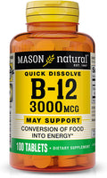 Mason Natural Vitamina B12 3000 mcg - Tabletas Sublinguales de Disolución Rápida, Sabor Frambuesa, 100 Tabletas