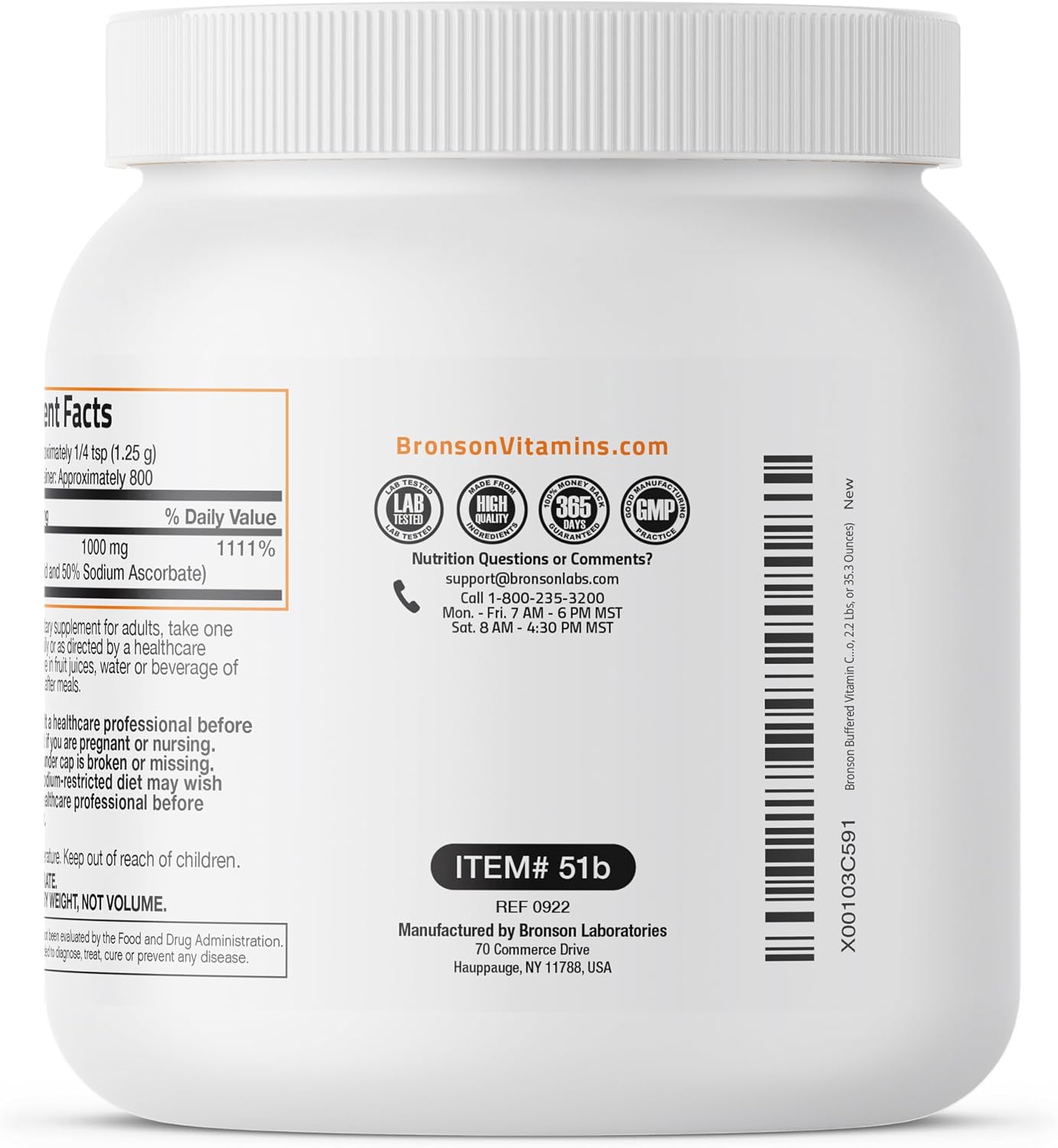 Bronson Buffered Vitamin C Powder - Ascorbic Acid with Sodium Ascorbate - 1 kg