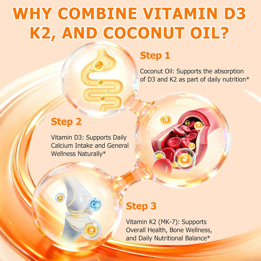 newseel Vitamina D3 y K2 con Aceite de Coco - 120 Cápsulas Blandas