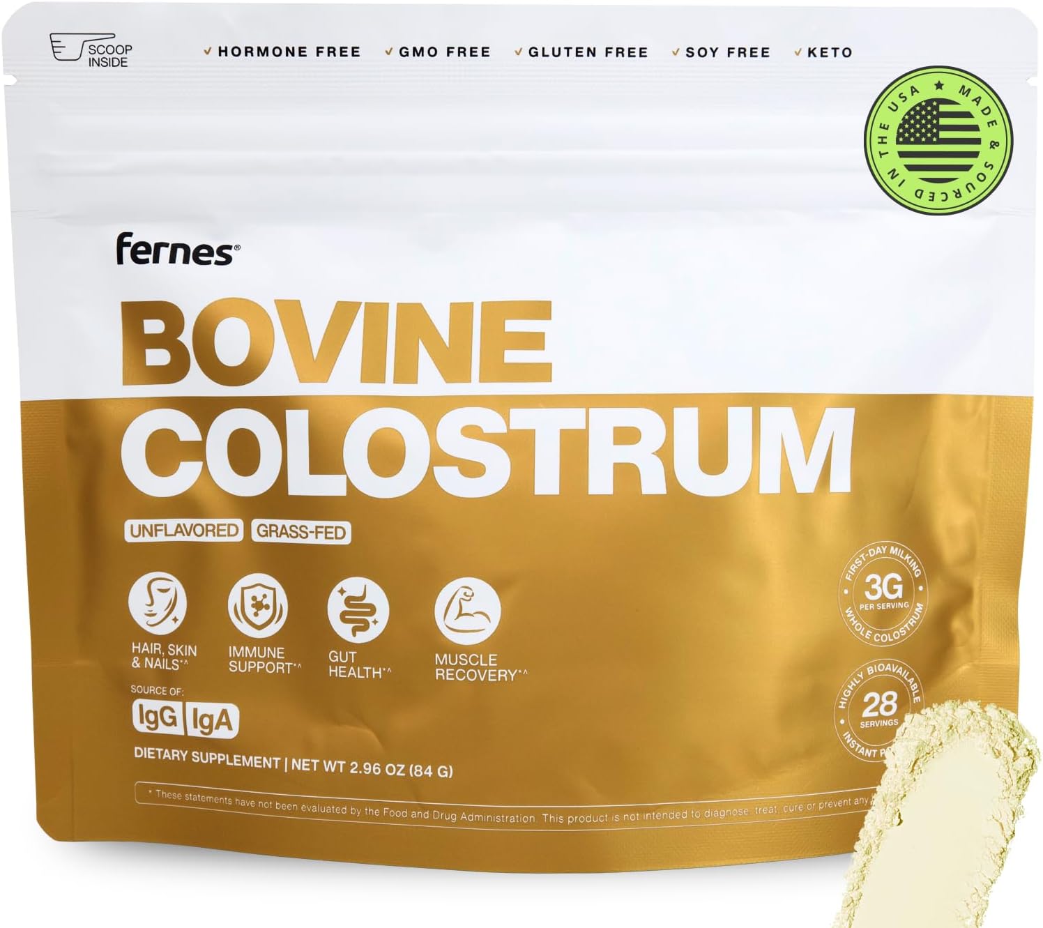 Fernes Colostrum Bovino Entero en Polvo – Primera Ordeña, 28 Raciones