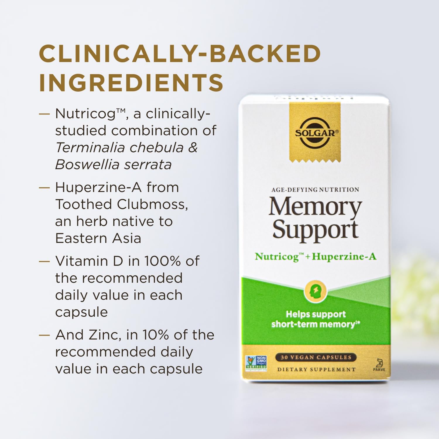 Solgar Memory Support - Complemento para la Memoria y el Enfoque con Nutricog y Vitamina D