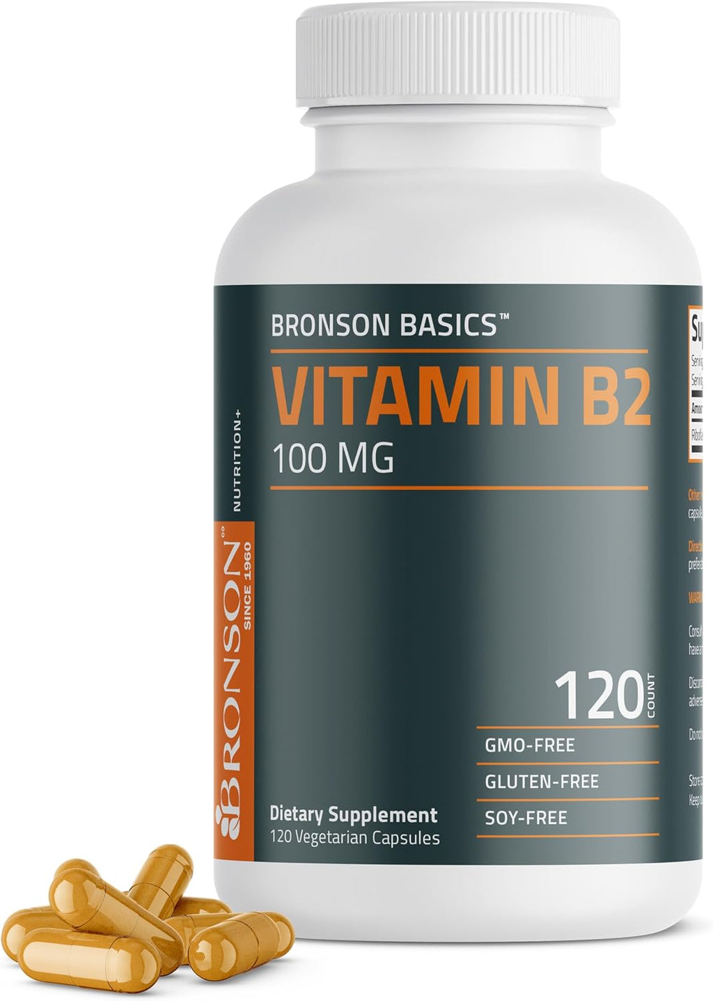 Bronson Vitamin B2 100mg Non-GMO, 120 Vegetarian Capsules