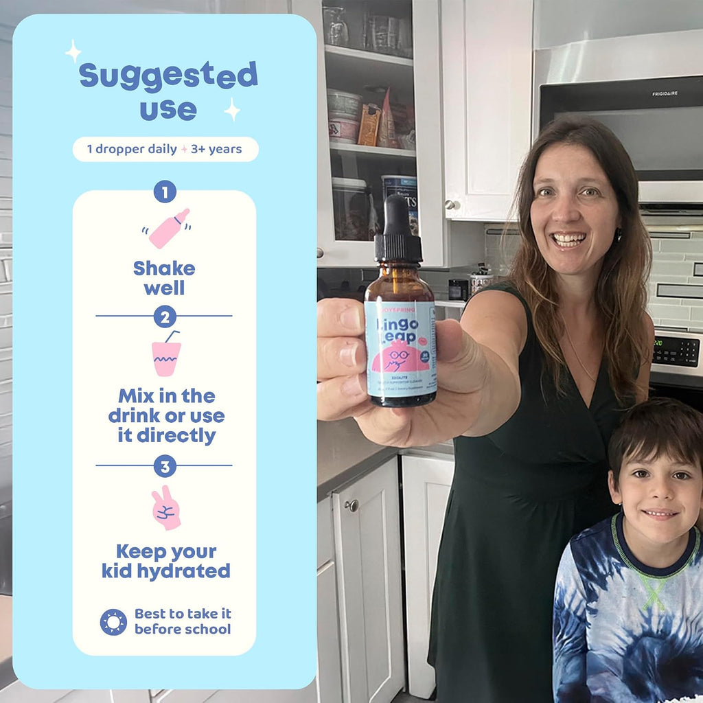JoySpring LingoLeap – Fórmula Líquida para Niños con Zeolita Clinoptilolita, B12 Metilada y Vitamina D3 | Apoyo Diario Suave | 30 Dosis (30 ml)