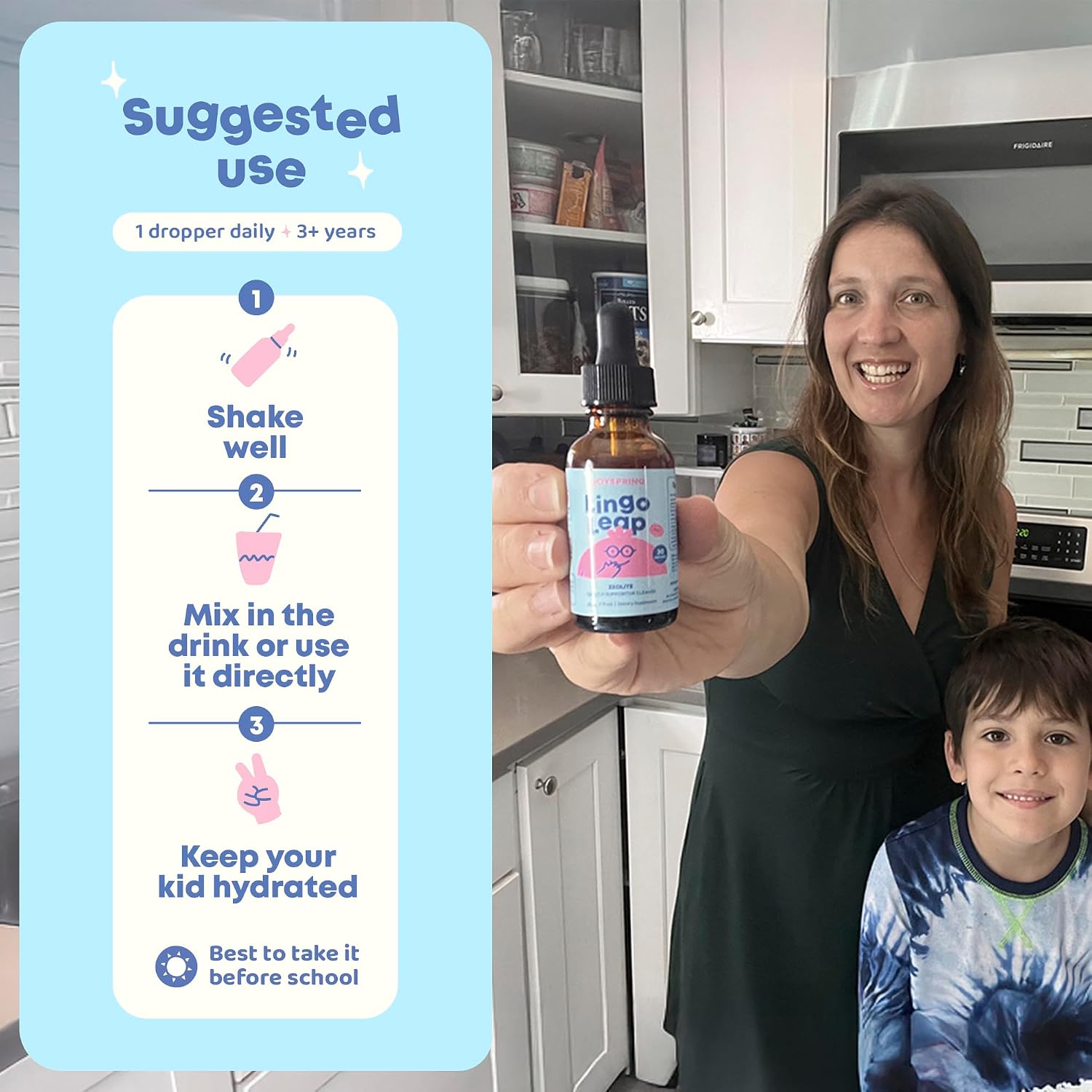 JoySpring LingoLeap – Fórmula Líquida para Niños con Zeolita Clinoptilolita, B12 Metilada y Vitamina D3 | Apoyo Diario Suave | 30 Dosis (30 ml)