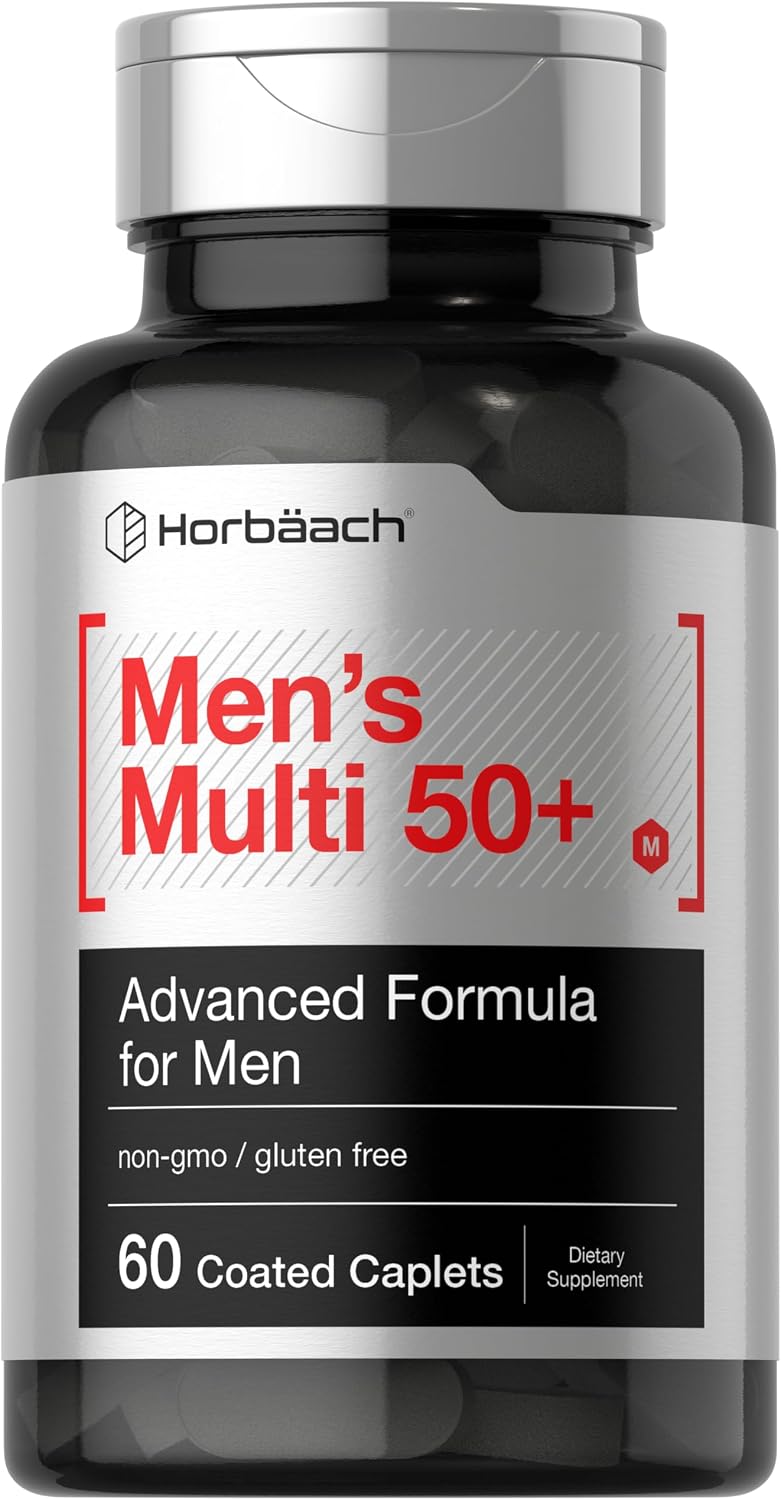 Horbäach Multivitamínico para Hombres 50+ | 60 Comprimidos | Fórmula Avanzada con Calcio, Magnesio, Vitaminas A, B, C, D y E | Sin Gluten y No-GMO