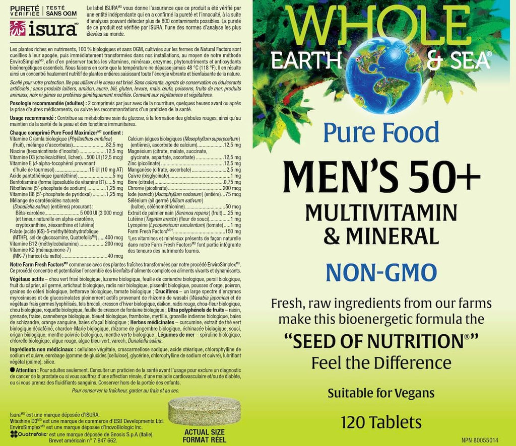 Natural Factors Whole Earth & Sea Multivitamínico y Mineral para Hombres 50+