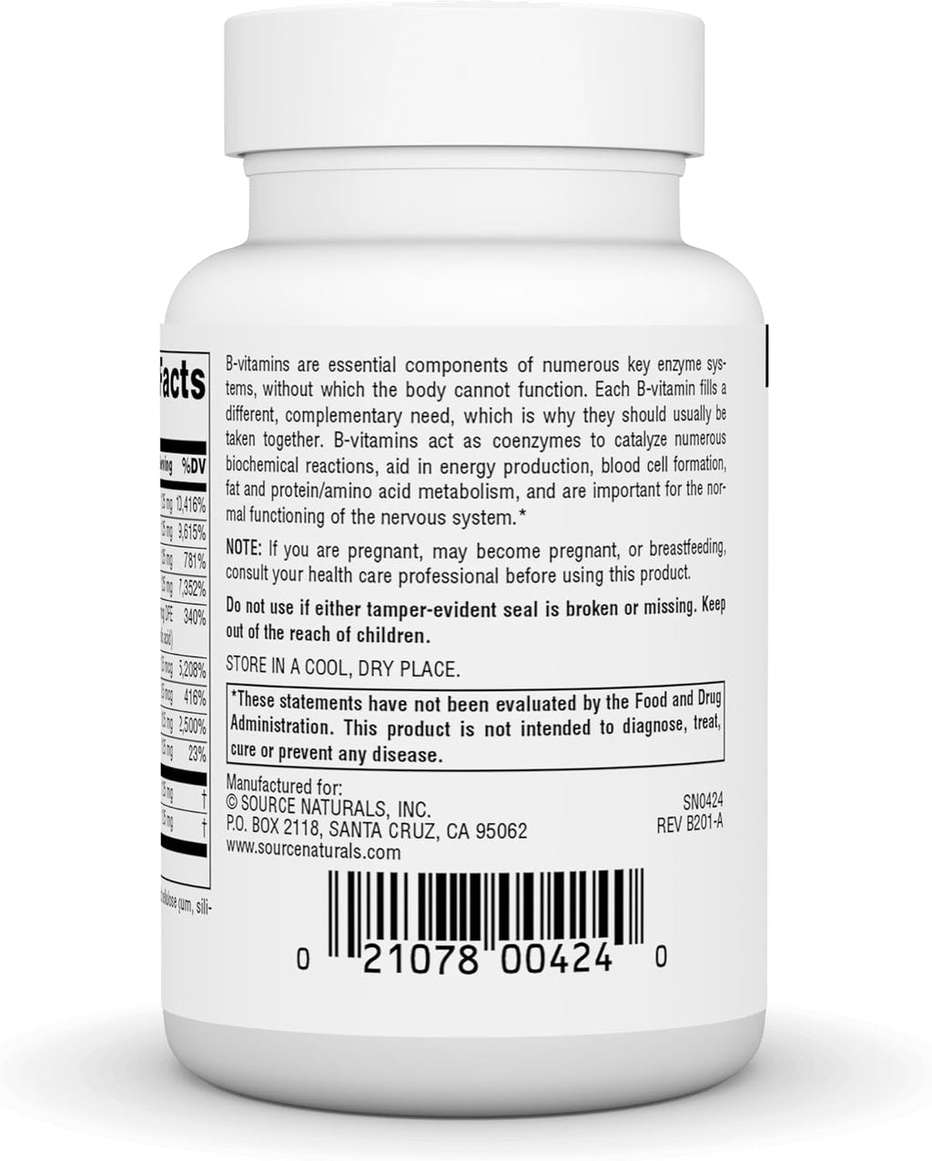 Source Naturals B-125, Complejo B de 125 mg para Apoyo Energético - 30 Comprimidos