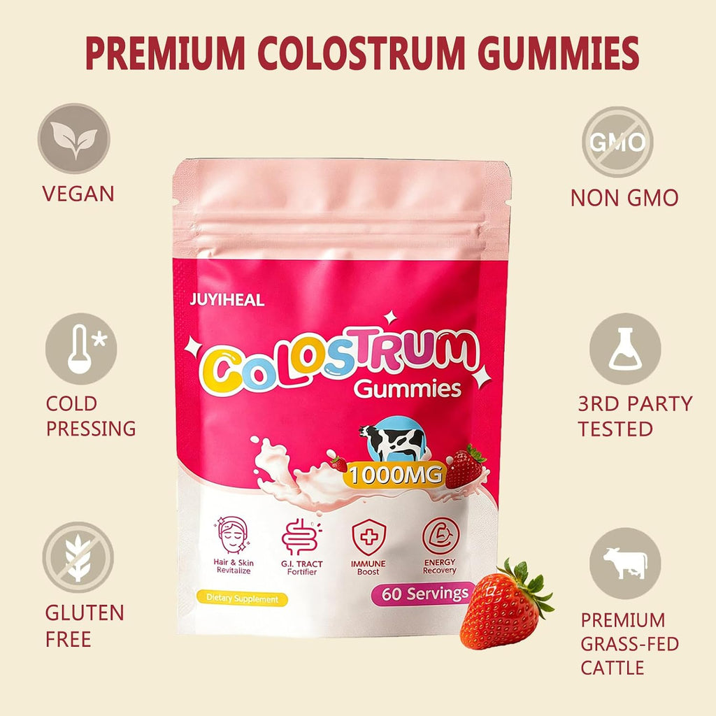 Core Bovine Colostrum Gummies - Gominolas de Calostro Bovino, 1g por Ración, Sabor Fresa, 60 Unidades