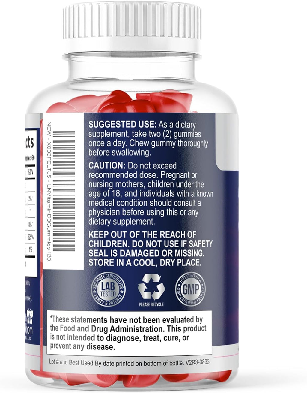 Vitamin D3 Gummies 5000 IU - 120 Gominolas de Vitamina D3 con Sabor a Frambuesa