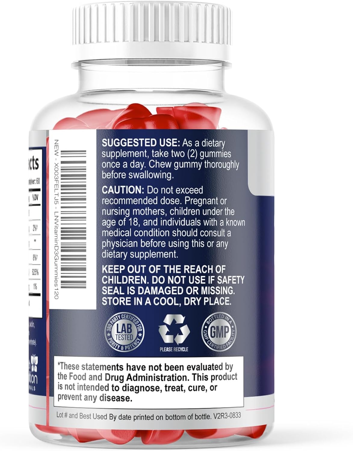 Vitamin D3 Gummies 5000 IU - 120 Gominolas de Vitamina D3 con Sabor a Frambuesa
