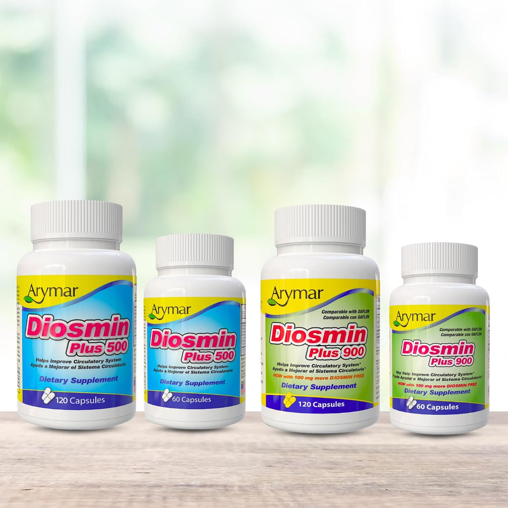 Arymar Diosmin 500mg con Complejo B - Fórmula Circulatoria para la Integridad de las Venas y el Flujo Sanguíneo Normal, 60 Cápsulas