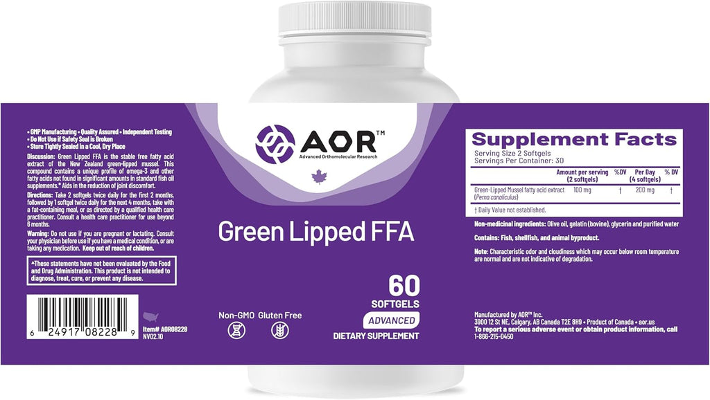 AOR Mejillón de Labio Verde Omega-3 FFA, 60 Cápsulas Blandas