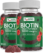 YUM-V'S YumVs Biotin Gummies 5000mcg - Sabor Frambuesa - 60 Gominolas (Envase de 2)