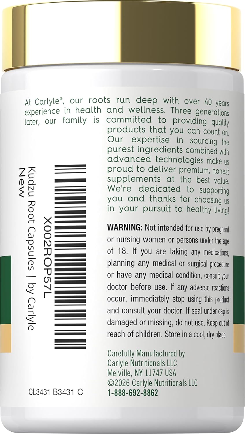 Carlyle Raíz de Kudzu Extracto | 100 Cápsulas | Fórmula No-GMO y Sin Gluten | Suplemento Herbal Tradicional