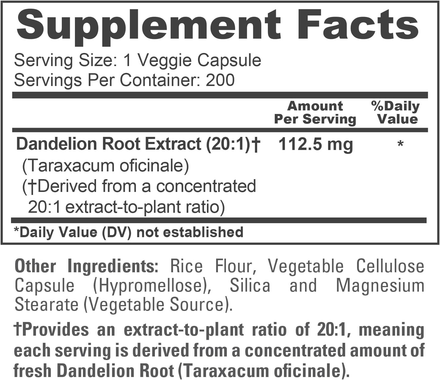 Cápsulas de Raíz de Diente de León, 112,5 mg, 200 Cápsulas Veganas - NusaPure