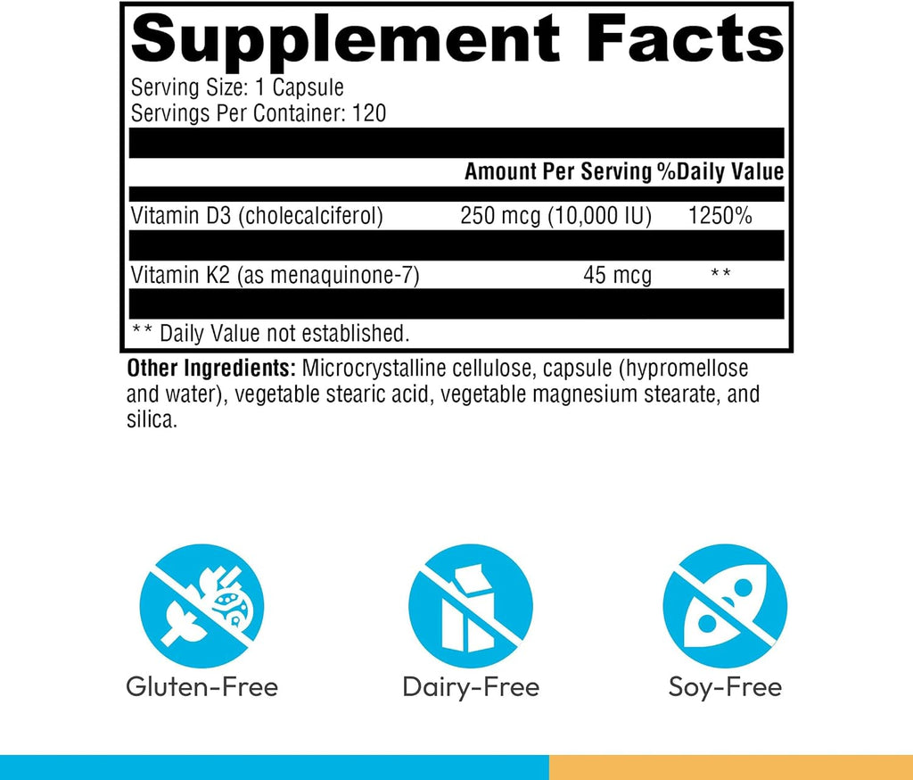 XYMOGEN K2-D3 10000 - Vitamina D3 y K2, 120 Cápsulas