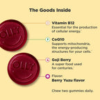 OLLY Extra Strength Daily Energy Gominolas de Vitamina B12, CoQ10 y Goji Berry - Sin Cafeína - 60 Gominolas Sabor Berry Yuzu