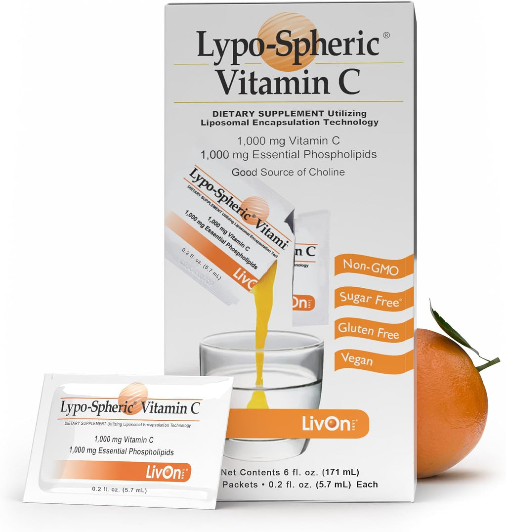 LivOn Laboratories Lypo-Spheric Vitamina C – 3 Cartones (90 Sobres) – 1000 mg de Vitamina C y 1000 mg de Fosfolípidos Esenciales por Sobre – Encapsulación Liposomal para una Mayor Absorción – 100% No Transgénico