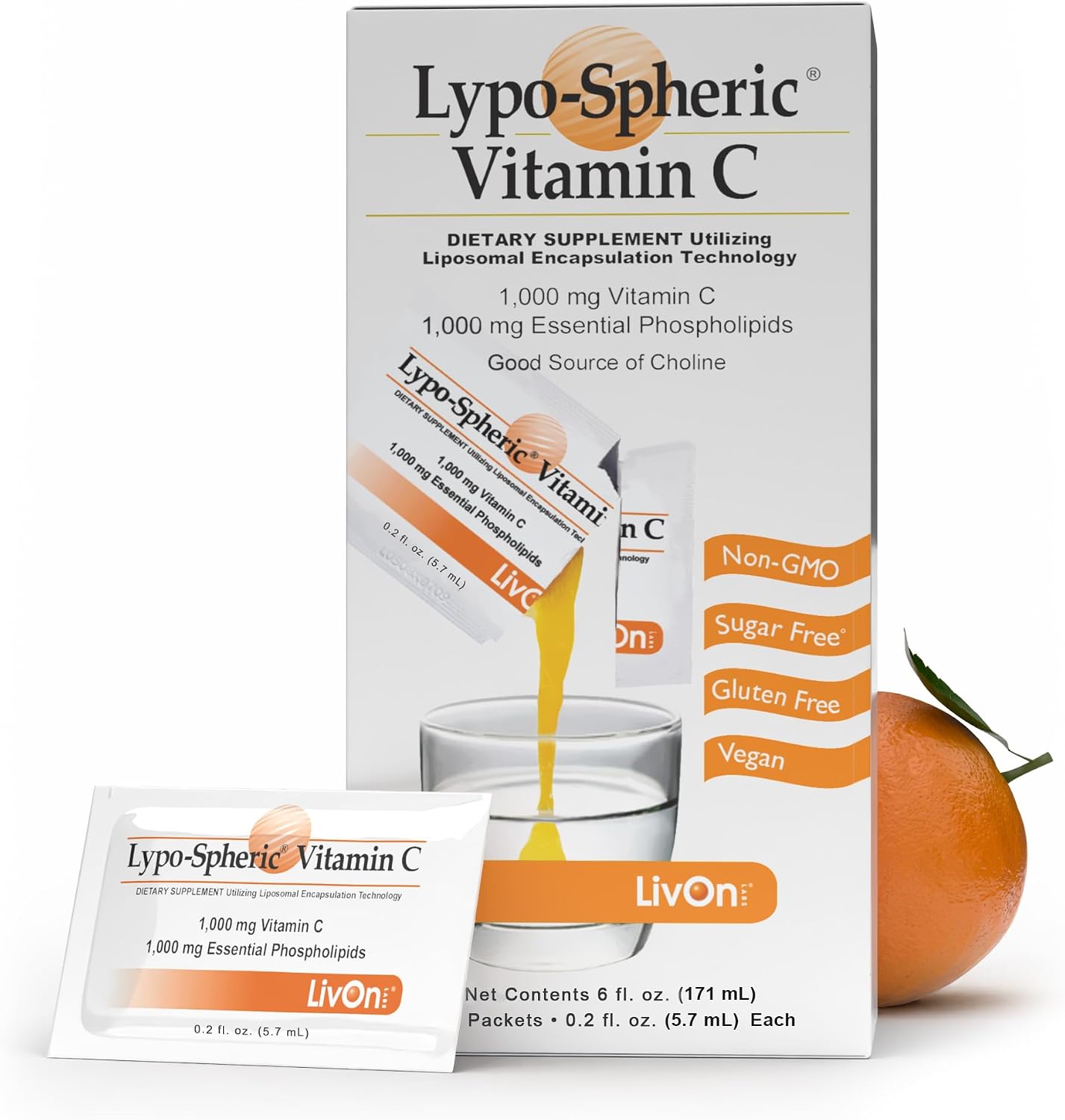 LivOn Laboratories Lypo-Spheric™ Vitamina C – 1000 mg por sobre – 12 Paquetes (360 Sobres)
