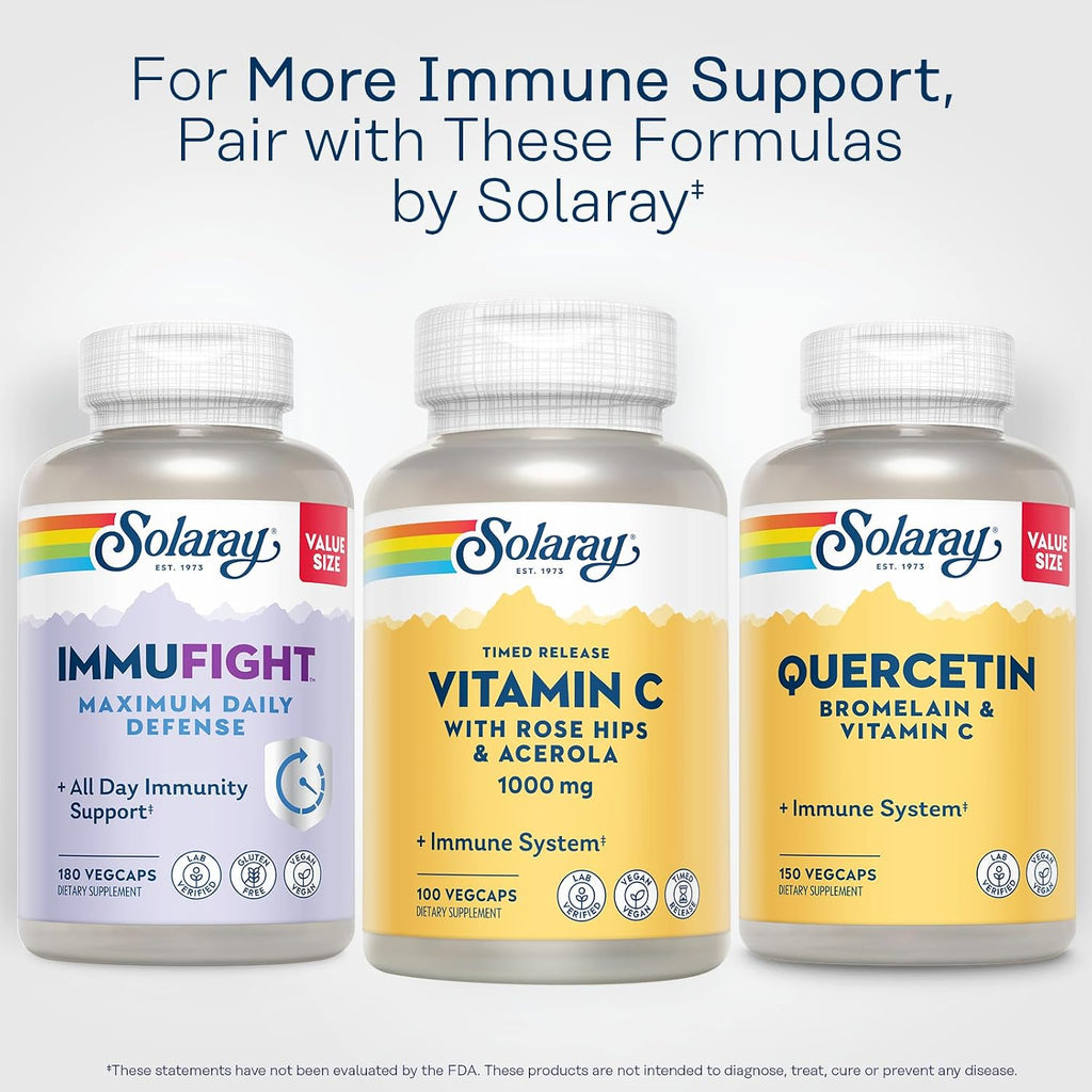 Solaray Vitamina C 1000 mg - Cápsulas de Liberación Prolongada con Rosa Mosqueta y Acerola - Apoyo Inmunitario - Vegano