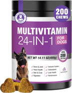 24 en 1 Vitaminas y Suplementos para Perros 200 Comprimidos Masticables con Condroitina, Probióticos, Omega-3, Glucosamina – Sabor Pollo