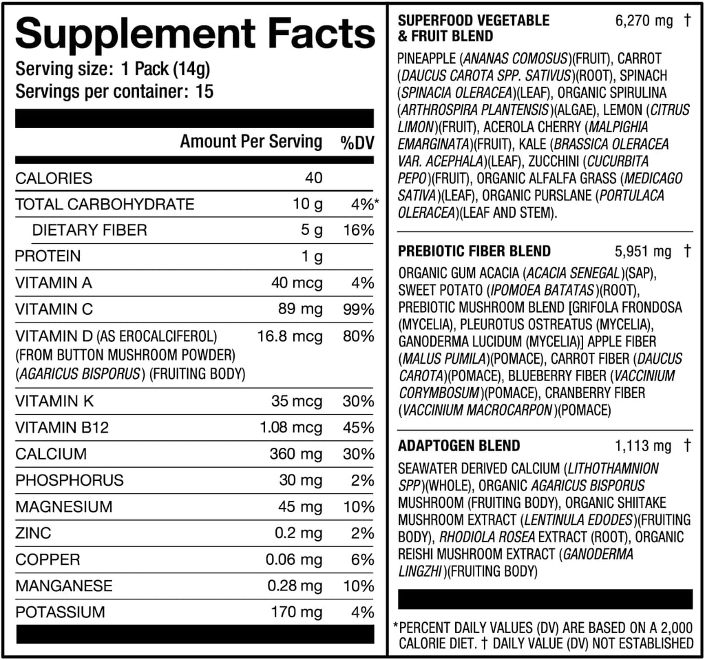 Laird Superfood Prebiótico Daily Greens - 15 sobres de 14 g