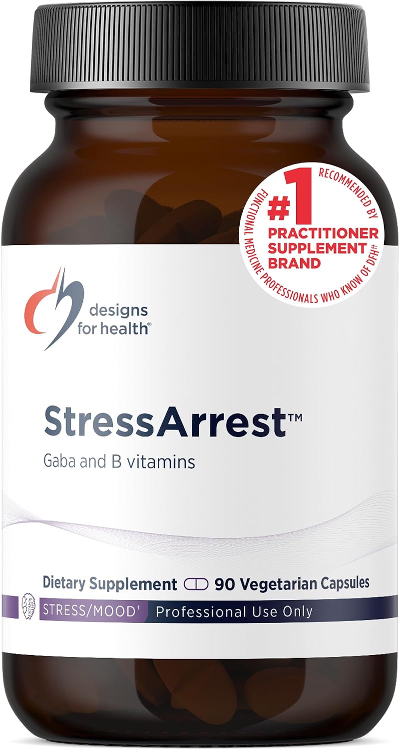 Designs for Health StressArrest - 300 mg GABA con Glicina, Ácido Pantoténico y Niacinamida (Vitamina B3) - 90 Cápsulas