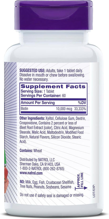 Natrol Biotina 10000mcg, 60 Comprimidos de – Contribuye al mantenimiento del cabello en condiciones normales. – Image 8