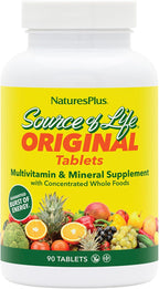 NaturesPlus Source of Life - 180 Tablets - Multivitamin and Mineral with Whole Food Concentrates - Gluten-Free - Vegetarian - 60 Servings