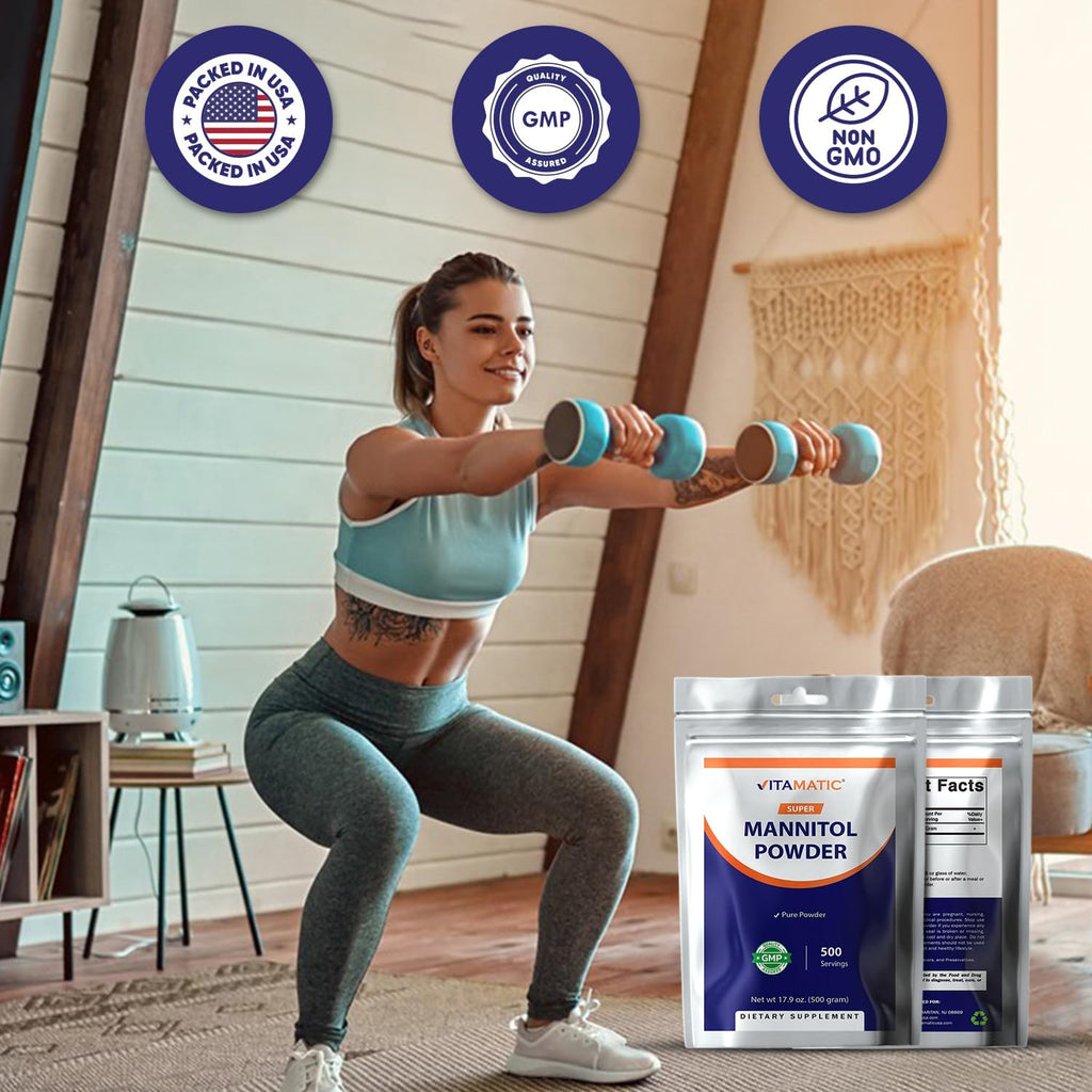 Vitamatic Polvo de Manitol - Edulcorante Natural, Sin Gluten, 1000 mg por Ración, 500 Raciones, 500 g