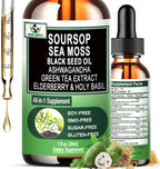 Vita letuo Soursop Drops - Suplemento Líquido Multivitamínico y Mineral con Soursop, Sea Moss, Black Seed Oil, Ashwagandha y Más (30 Dosis)